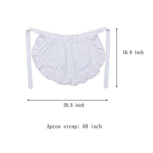 Lamotie Women's Waist Apron With Two Pockets Half Apron Waitress Servant Costume Aprons For Kitchen Cooking Restaurant Coffee Shop (White) #TOP1