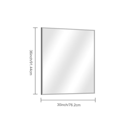 Image of DESBING 30 inch x 30 inchBathroom Mirror, Silver Rectangle Corner Wall Mirror with Metal Frame, Decorative Rectangular Vanity Mirror for Bedroom Bathroom Living Room Entryway (Horizontal /Vertical)