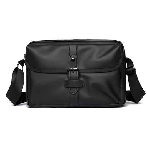 Bolso bandolera para hombre con detalles de cuero y acabado negro impermeable