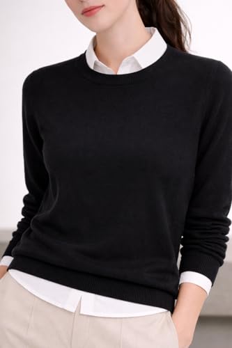 Image of Cashmeren Women's Basic Crewneck Sweater 100% Pure Cashmere Long Sleeve Round Neck Pullover