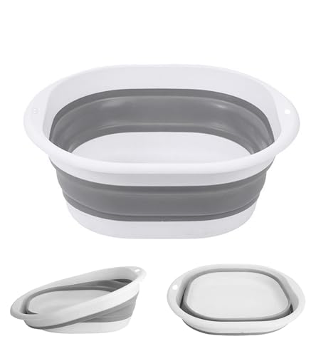 Collapsible Washing Up Bowl Portable Wash Basin Silicone Plastic Basket Multipurpose Outdoor Travel Basin Camping Sink Space Saving Folding Washtub (5L)