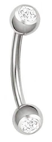 Forbidden Body Jewelry Eyebrow Piercing Jewelry Double CZ Crystal Barbell Titanium 16G 8mm
