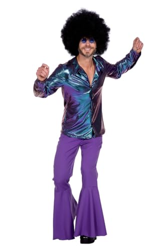 Chemise disco 70s homme bleu violet brillant WILBERS & WILBERS 5491 pour soirée rétro