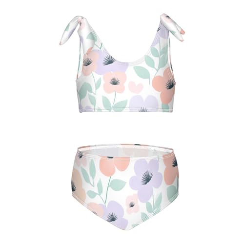 KLL Soft Pastel Flower Wall Floral Girl 2 Piece Bikini Set Quick-Dry Swimsuit Swimming Suits Adjustable Shoulder Strap