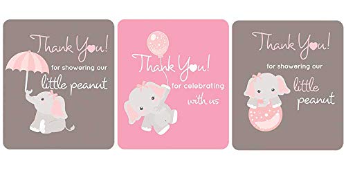 45 Lip Balm Labels Girl Baby Shower Favors Stickers Gray Elephant (Light Pink)