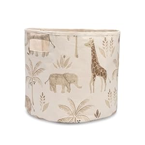 Crane Baby Safari Animal Nursery Storage Basket, Collapsible Fabric Toy Bin, Jungle Themed Organizer for Playroom, Gender Neutral Decor Safari Animal 13 x 12 Inches