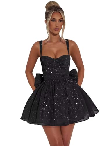 Sparkly Tulle Homecoming Dresses with Bow 2025 A Line Short Corset Mini Cocktail Party Gown