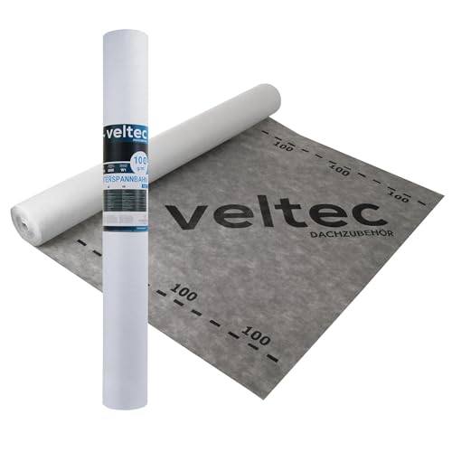 Parotec_Veltec 3-lagige Unterspannbahn 100g–200g/m² Diffusionsoffene Dachfolie W1 wasserdicht Sd 0,03–0,04 m Reißfest & UV-beständig 10m 25m 50m Unterdeckbahn für Steildach (100g - 15m²=10m x 1,5m)