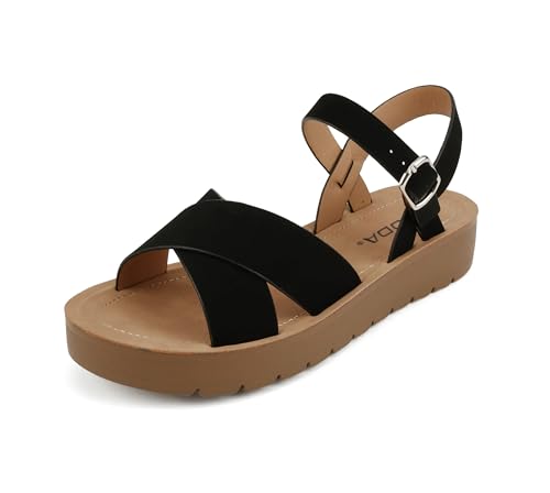 Soda CHESTER ~ Women Flat Sandals Flatform Ankle Buckle Criss Cross Band Straps Sandals Shoes2
