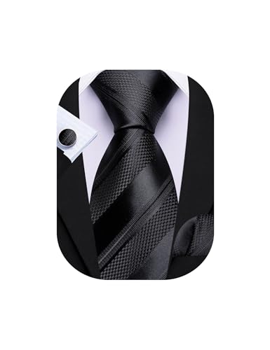 Image of Barry.Wang Mens Tie Set Plaid Check Neckties Formal Business Wedding Luxury Pocket Square Cufflinks