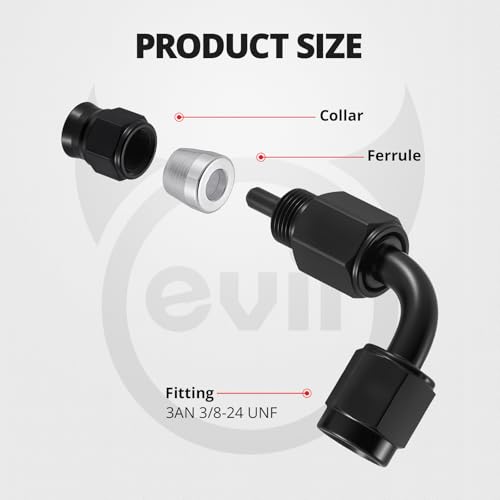 Image of EVIL ENERGY 3AN PTFE Hose End Fitting 90 Degree Black for PTFE Hose Only 4PCS