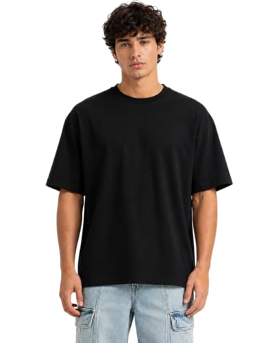 Image of VEL Plain Oversized 100% Pure Heavy Cotton Baggy Fit Drop Shoulder Half Sleeves Round Neck Solid Cotton T-Shirt for Men