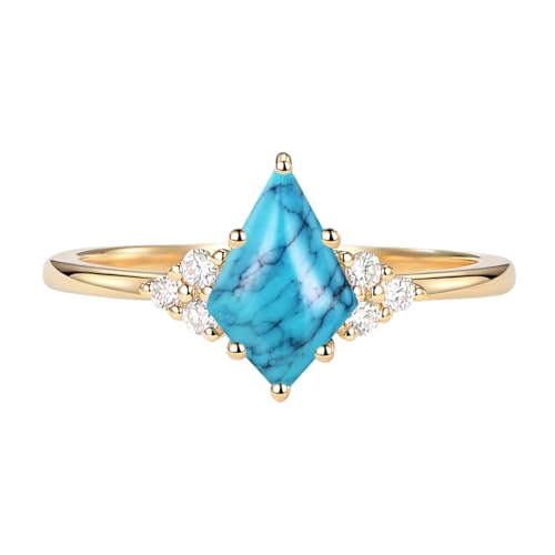 1ct 1.5ct 2ct Turquoise Engagement Ring - Kite Cut Turquoise Rings White Yellow Rose 10K 14K 18K Solid Gold Sterling Silver Turquoise Anniversary Promise Ring for Women3