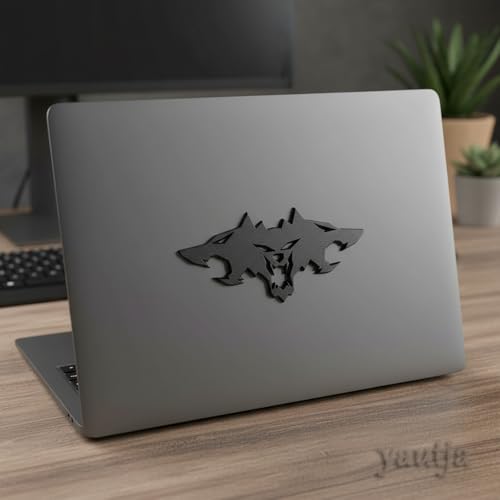 Image of Yautja 3D Metal Cerberus Badge Sticker Wolf Head Matte Black Emblem Decals | Cyberbeast Emblem, Wolf Pack Emblem Decal, Zinc Alloy Rear Side Front Badge, Universial Decorative Decal for Cybertruck Motor