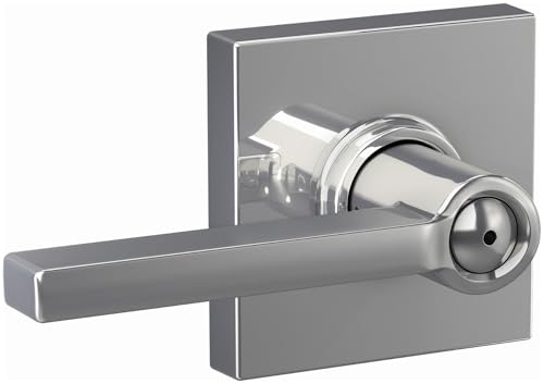 Image of SCHLAGE Latitude Bed /Bath Privacy Door Handle with Lock, Bright Chrome | Interior bedroom or bathroom door lever with push button lock, Reversible, Easy install, Certified durability, Universal fit