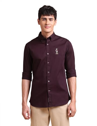 Image of U.S. POLO ASSN. Solid Tailored Fit Shirt for Men - 100% Cotton, Breathable & Comfortable, Full Sleeves Casual Shirt for Men