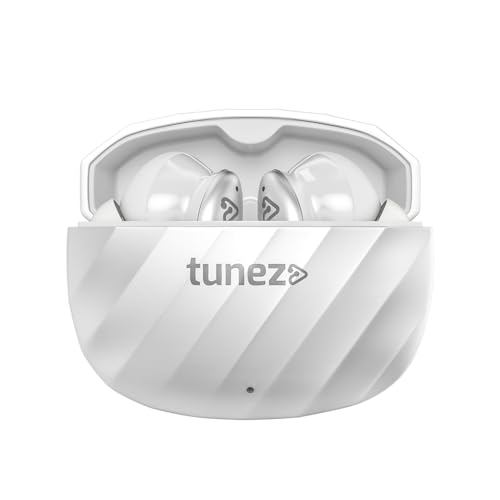 Image of tunez Elements E02 True Wireless Earbuds with Bluetooth V5.3+EDR, 16M Working Distance, 42 Hours Music Time, 50 Hours Talk Time, 1.5Hour 3C Quick Charging,Quad Mic ENC(White)