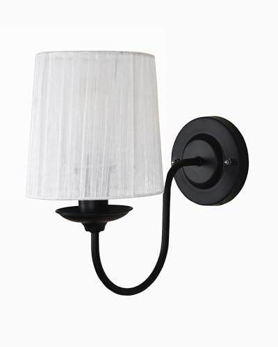 Image of Homesake Antique Brass Wall Sconces Lighting Fixture, E27 Industrial Vintage Gold Wall Light Lamp Bathroom Decor for Bedroom Living Room, Sheen Fabric Shade, Brass (Black, Set of 1)