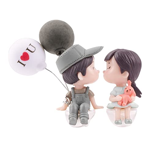 BETESSIN Auto Deko Paare Auto Innenraum Deko Figuren Klein Süße Cartoon Figur mit Ballon-Ornament für Auto Armaturenbrett Dekoration Büro Zimmerdeko Geschenkidee Grau