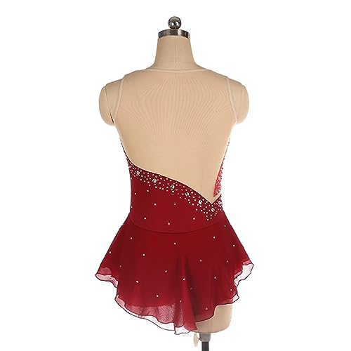 Vestido de patinação artística, elegante costura de strass sem mangas Competição de patinação artíst