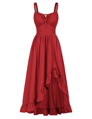 Renaissance Dress Corset Sundress Ruched Bust Sleeveless Milkmaid Dress 2025 Summer Red XXL