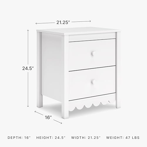 Signature Design by Ashley Hallityn Minimalist 2 Drawer Nightstand, Smooth-Gliding Drawers, Wood, 21.34" W x 15.94" D x 24.37" H, Matte White Finish - Image 3