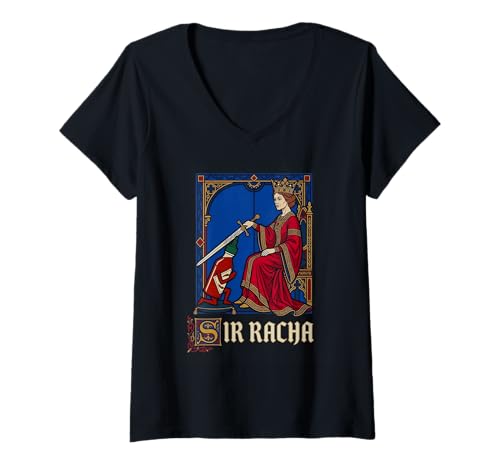 Mujer Sir Racha Caballero Medieval Divertido Salsa Picante Juego de Palabras Sriracha Camiseta Cuello V