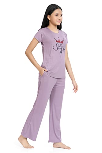Image of Kids Night Suit for Girls - Cotton Set of Pyjama & T-Shirt Sleepwear - Lightweight & Comfortable Night Wear for Kids