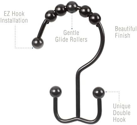 2 Lb. Depot Double Shower Curtain Hooks Rings (Matte Black Decorative Finish) Premium Rust Resistant Stainless Steel Metal Hook, Roller Balls Glide on Shower Rods, Set of 12