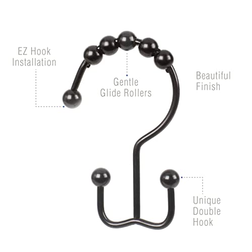 2Lbdepot Double Shower Curtain Hooks Rings (Matte Black Decorative Finish) Premium Rust Resistant Stainless Steel Metal Hook, Roller Balls Glide On Shower Rods, Set Of 12 Pieces #TOP1
