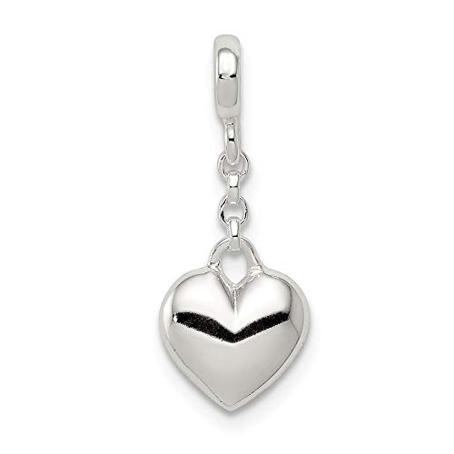 925 Sterling Silver Polished Heart 1/2in Dangle Enhancer Pendant