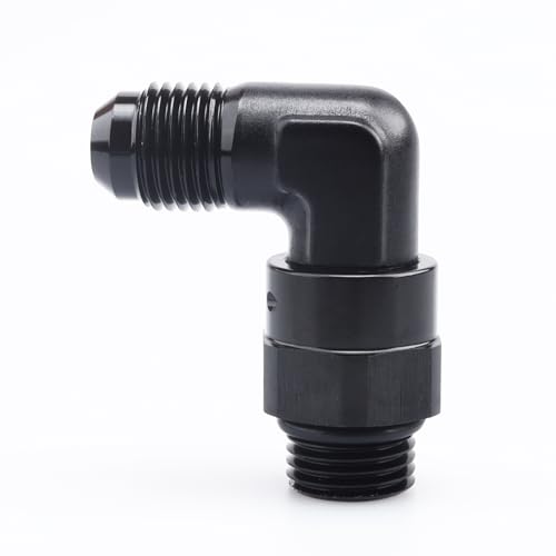 Image of AC PERFORMANCE Black Aluminum 90 Degree -6 AN Male Flare to 9 /16 inch-18 ORB O Ring Port Swivel Fitting Adapter