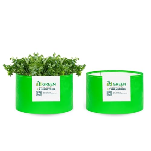 Image of HDPE Grow Bags for Plants 18X9 Inch (Pack of 2) | 260 GSM Heavy Duty UV-Protected Round Green Colour Plant Bags for Terrace and Vegetable Gardening | Strong & Reusable|