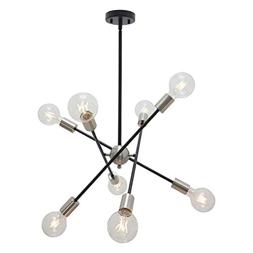 Bonlicht 8 Lights Sputnik Chandeliers Black And Brushed Nickel Mid Century Mo...