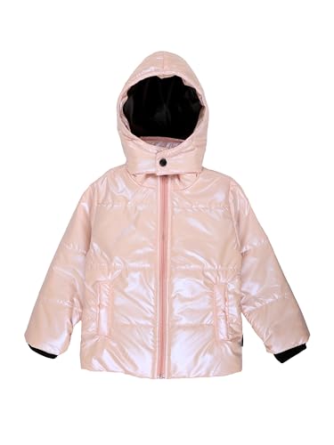 Image of KiddoPanti Girls Hooded Puffer Jacket with Front Zip & Pockets