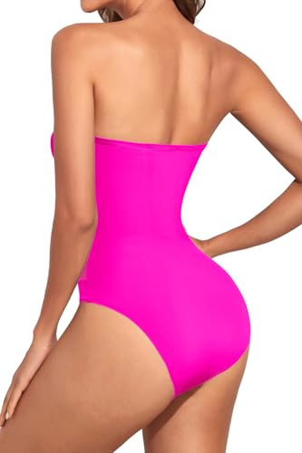 Image of Holipick Women Sexy One Piece Swimsuit Strapless Bathing Suits | Bandeau Neckline, Mesh Cutout Design, Push Up Removable Pads, High Cut, Removable Straps, Pool Beach Cruise Resort