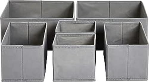 Amazon Basics Cloth Drawer Storage Organizer Boxes for Socks, Underwear and Baby Items Gray (Pack of 60)