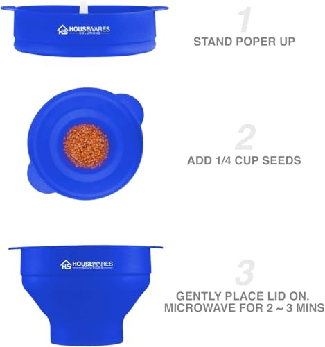 Image of Collapsible Silicone Microwave Hot Air Popcorn Popper Bowl With Lid and Handles - Blue