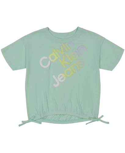 Calvin Klein Girls' Short Sleeve Logo T-Shirt with Front Tie Knot and Tagless Interior