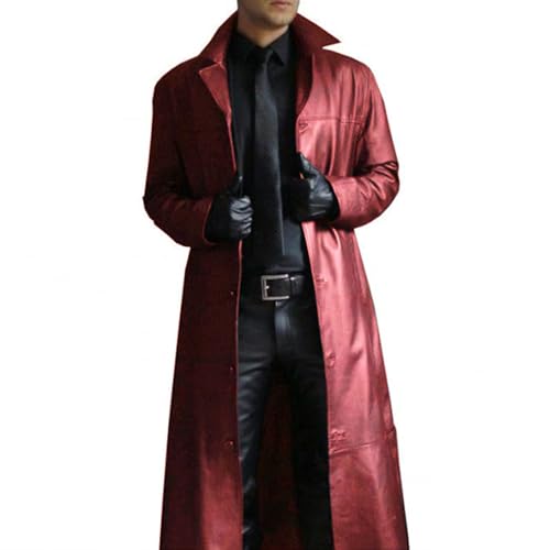 Long Leather Jakcet for Men Retro Slim Fit Motorcyle Trench Coat Full Length Faux Leather Overcoat Windbreaker2
