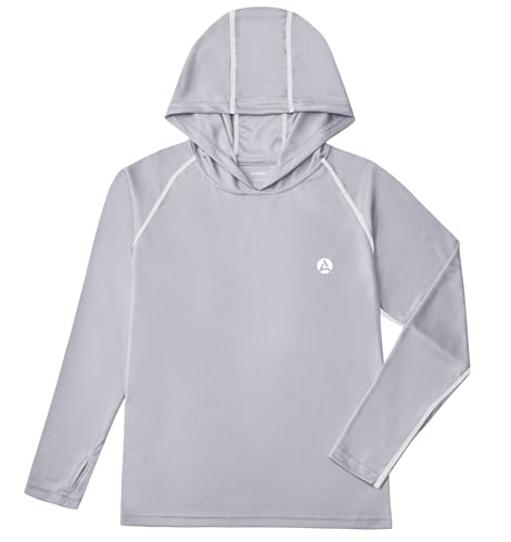 Image of Boys Grils Long Sleeve Sun Shirts UPF50+ Hoodie Thumbhole Rash Guard Quick Dry Atheltic Hiking Workout Water Playing