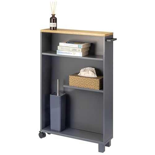 eluno Bad-Rollwagen, Küchen-Nischenwagen, Küchenwagen, Bad-Organizer mit 3 Ebenen, Holz (Grau)