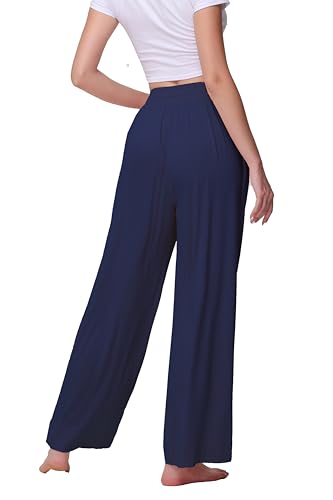 Image of Veseacky Women's Wide Leg Lounge Pants Yoga Pajamas Comfy Stretch Drawstring Pajamas Puls Size Dance Bottoms S-4XL