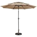 Yaheetech 3-Tier Vented Patio Umbrella with Base - 10ft Patio Parasol w/ 8 Sturdy Ribs & Round 30 lb Heavy Duty Market Umbrella Base Stand for Garden/Lawn/Deck/Backyard/Pool/Park,Tan