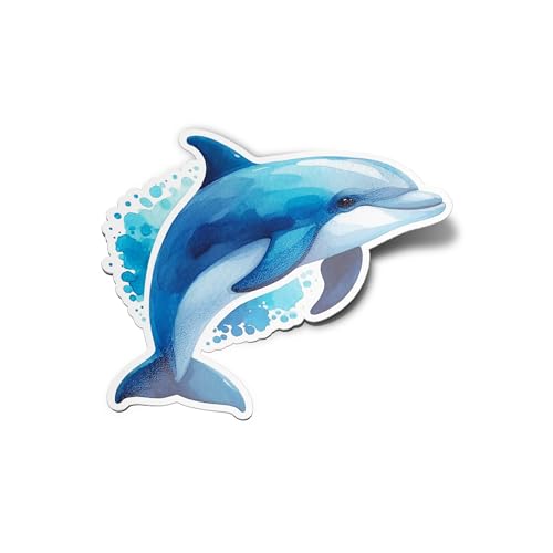 PACK AUTOCOLLANTS STICKERS Dauphin Aquarelle bleu en vinyle - Résistant Uv et Eau - Déco Marine Artistique animaux amoureux océans 9cm