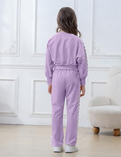 Kids Fall 2 Piece Outfits Girls Crop Long Sleeve Sweatshirts and Sweatpants Set with Pockets (5-14 Years)3