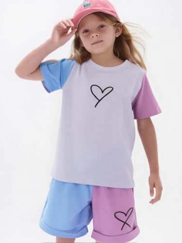 Image of Cakaner Toddler Kids Girl Clothes Floral Letter Graphic Top + Shorts 2PC Girls Summer Short Set