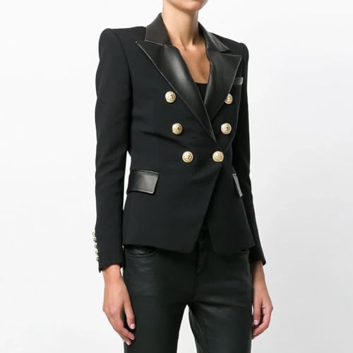 Autumn Winter PU Leather Long Sleeve Lapel Double Breasted Suit Jacket Blazers Women2