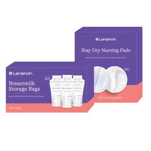 Image of Lansinoh Pump & Protect Breastfeeding Essentials Bundle – 200 Leak-Proof Breastmilk Storage Bags (6 oz, Freezer Safe) + 200 Disposable Nursing Pads for Breastfeeding Moms