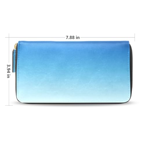 Long Wallets Leather Bifold Wallet for Women White Blue Gradient with Zipper Credit Card Holder Large Capacity2